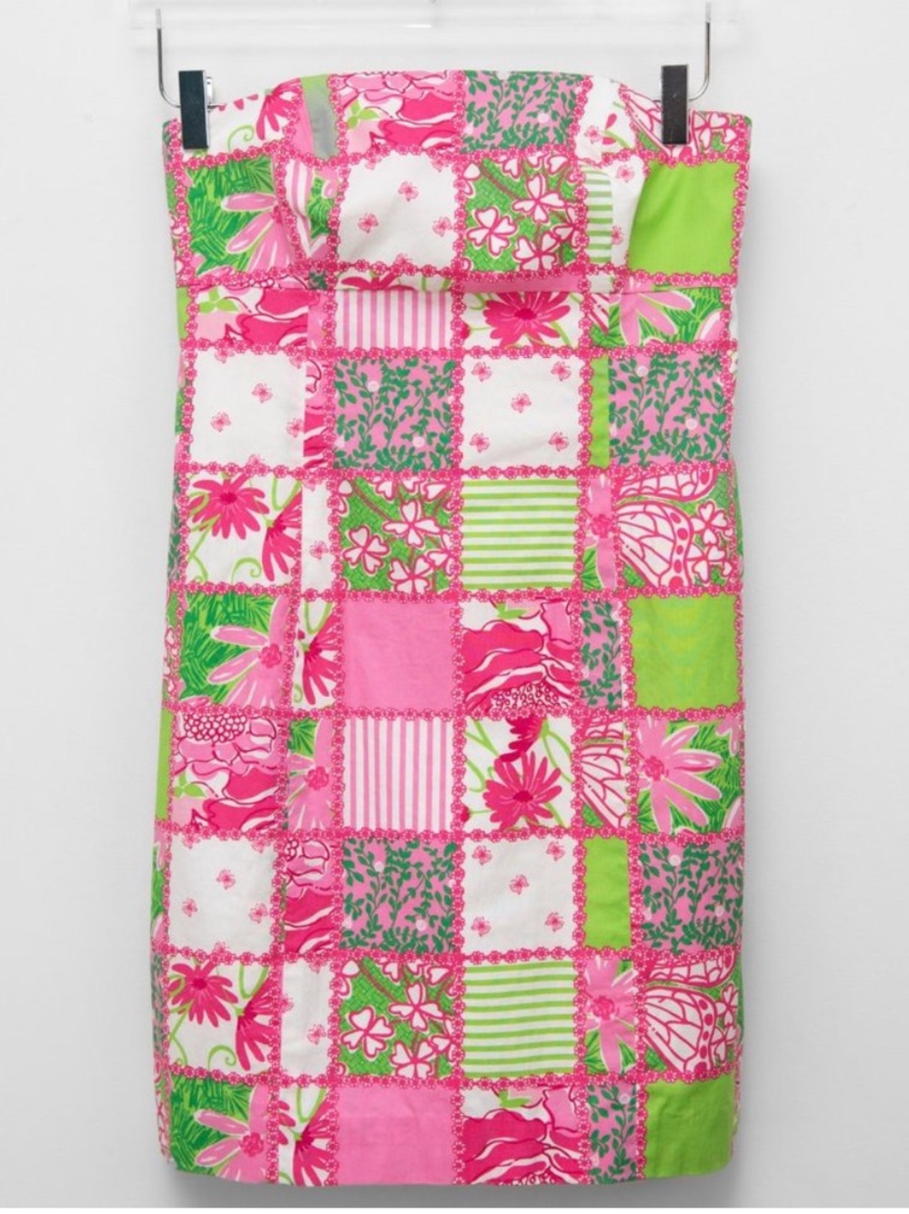 Lilly Pulitzer Franco Strapless Mini Dress in Pink Green Multi Patchtastic
